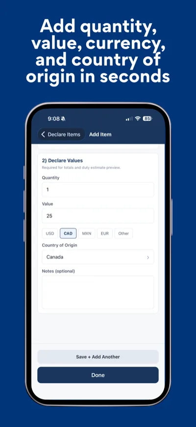 Border Declaration - Duty Estimate